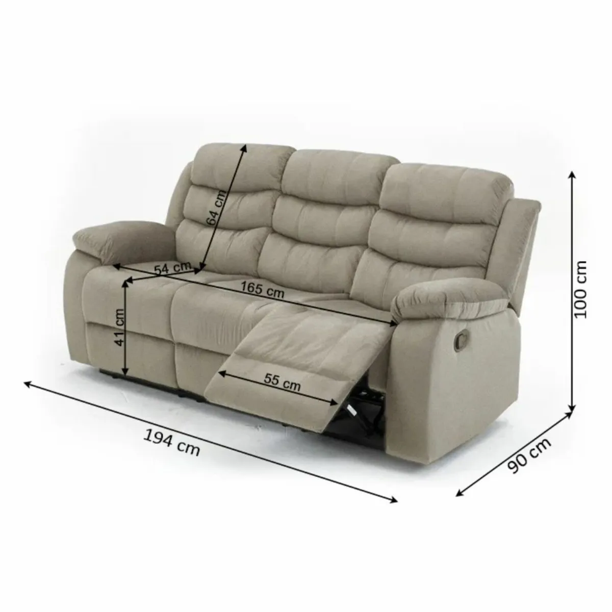 3 Seater Fabric Recliner Sofa – Grey - Image 3
