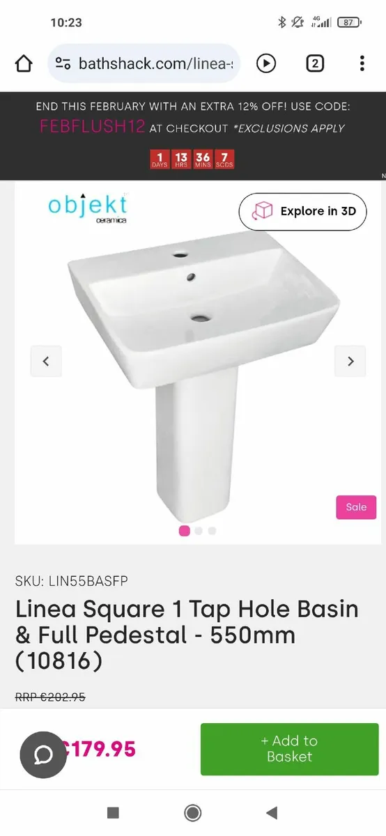Modern square basin + pedestel+ mixer tap - Image 1