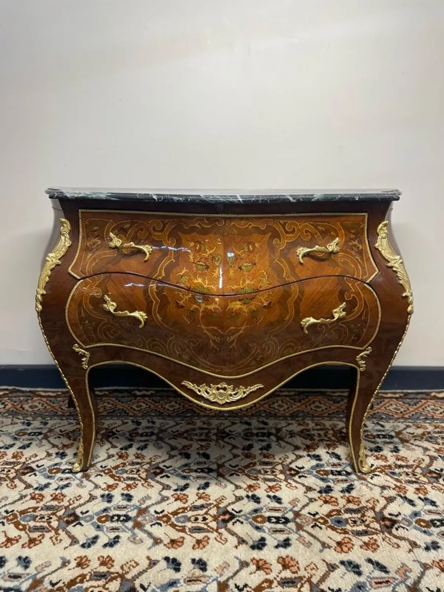 Louis XV Design Marble Top Bombe Chest Of Drawers. - Image 1