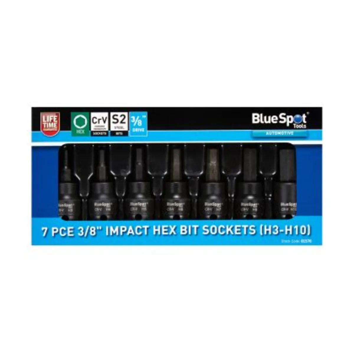 Blue Spot Impact Hex Bit Sockets 7pc, 3/8″ - Image 1