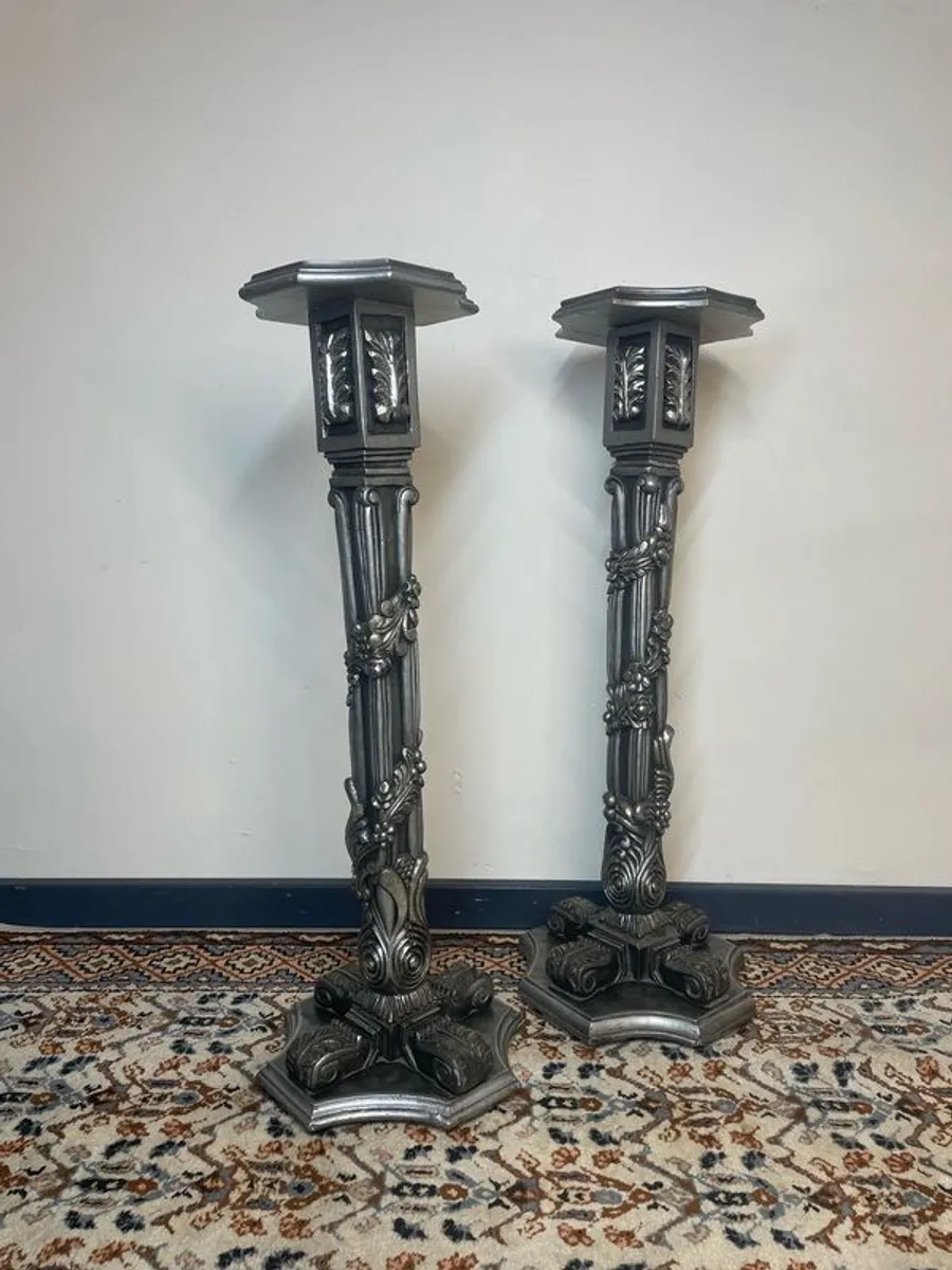 Fabulous Pair of Carved Silver Gilt Wood Jardinieres / Stands. - Image 1