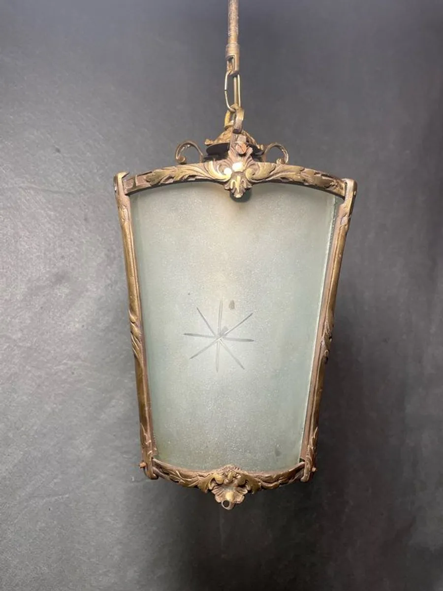 Brass & Curved Glass Vintage Lantern. - Image 1