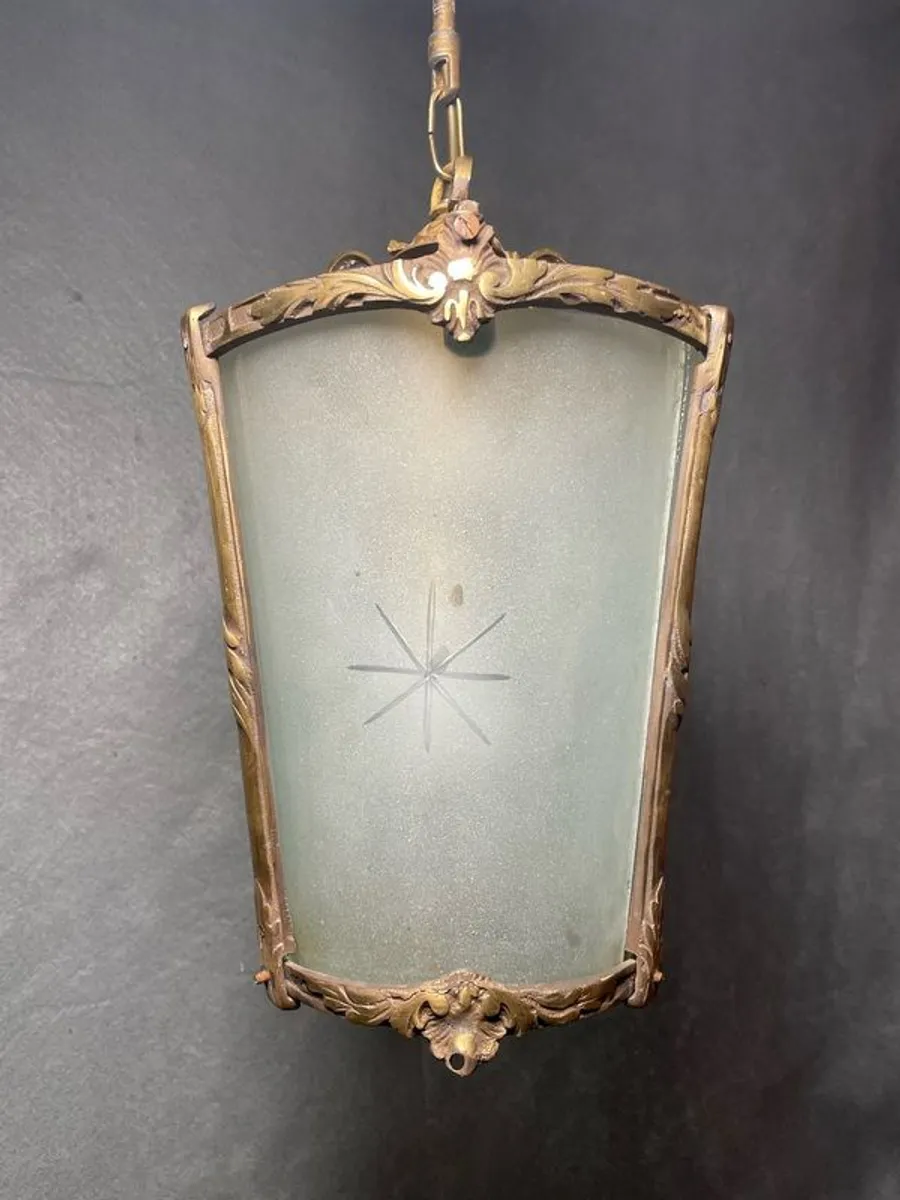 Brass & Curved Glass Vintage Lantern. - Image 2