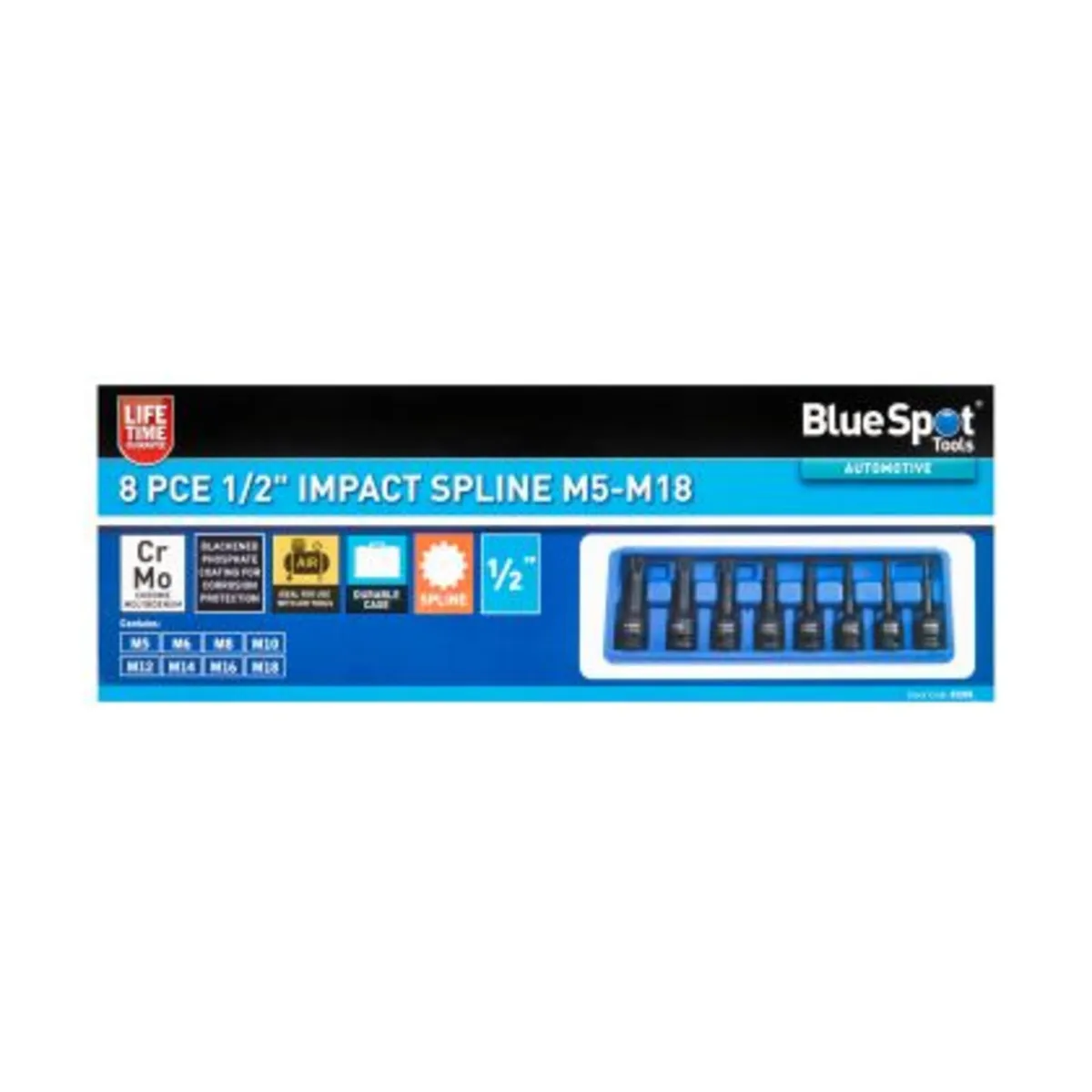 Blue Spot Tools Impact Spline Sockets – 8pc, 1/2″ - Image 1