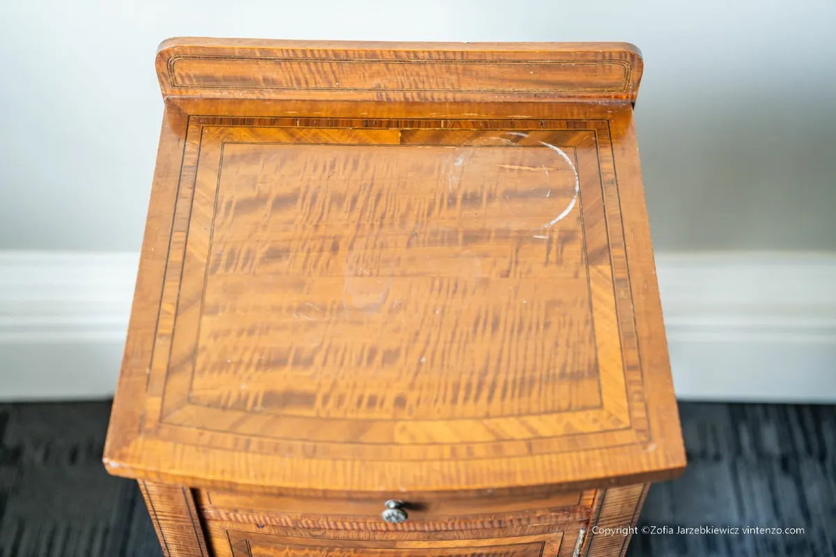 Antique Inlaid Bedside Table - Image 2