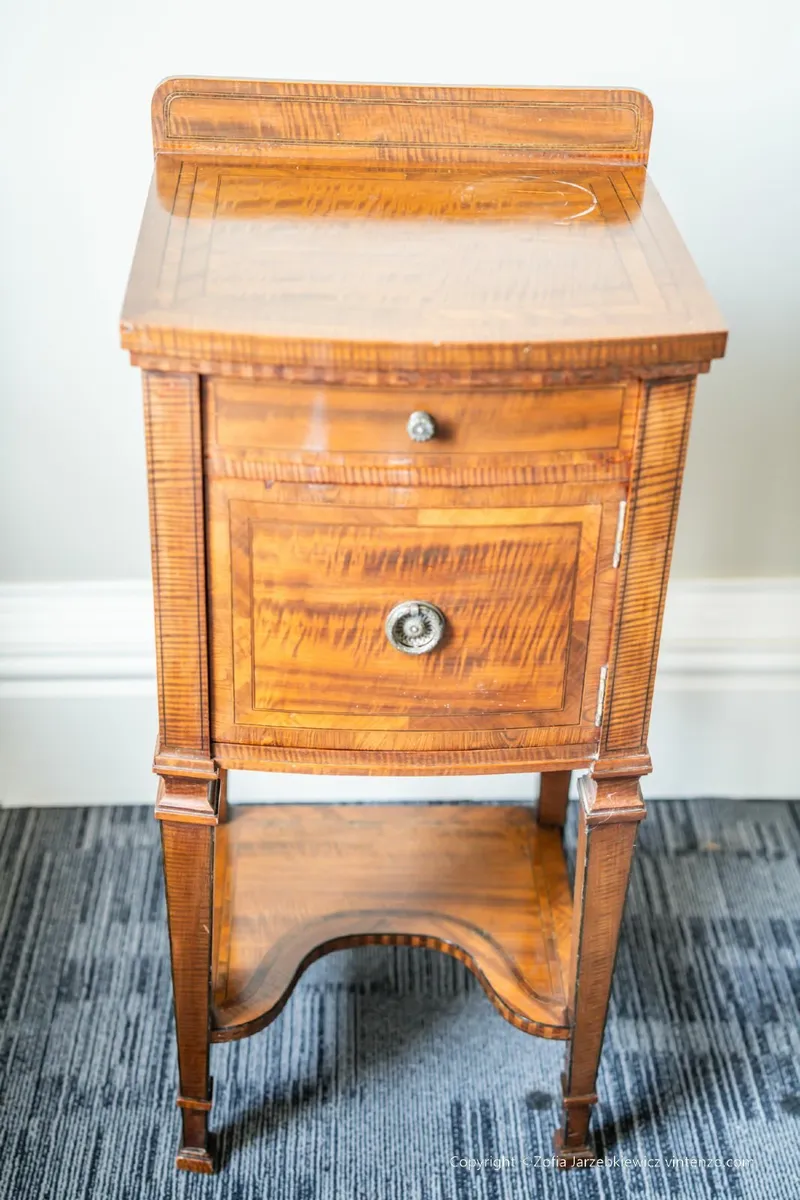 Antique Inlaid Bedside Table - Image 1