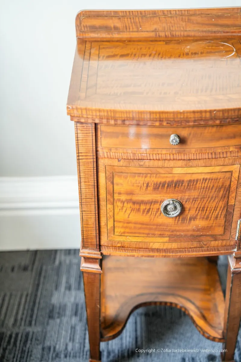 Antique Inlaid Bedside Table - Image 4