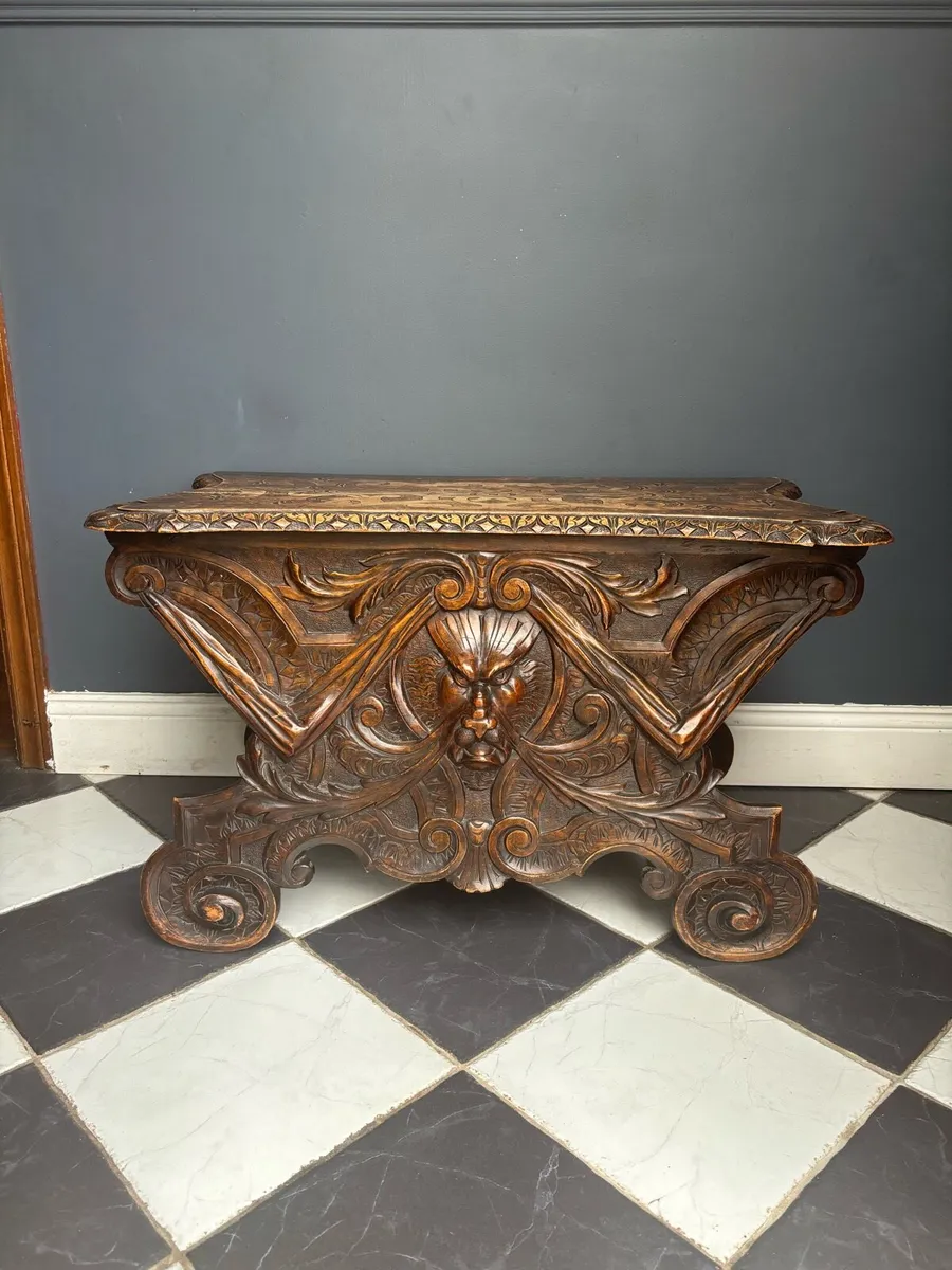 Carved Antique Wooden Bench - Image 1