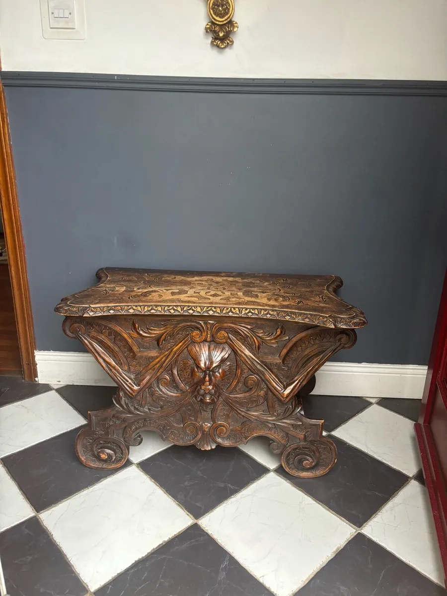 Carved Antique Wooden Bench - Image 2