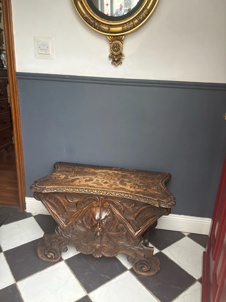 Carved Antique Wooden Bench - Image 3