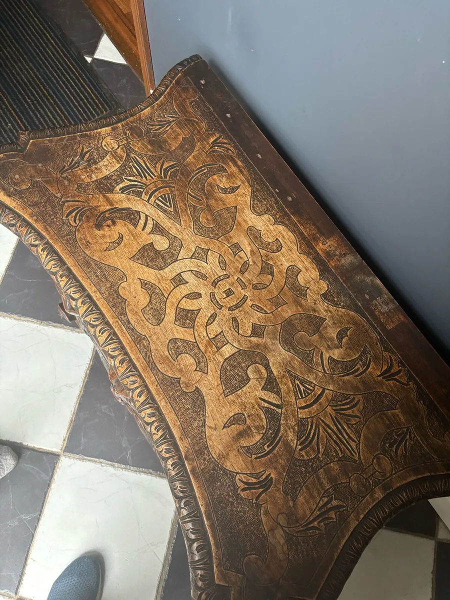 Carved Antique Wooden Bench - Image 4