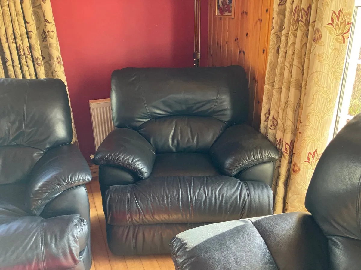 Black Leather Reclining Couch Set - Image 2