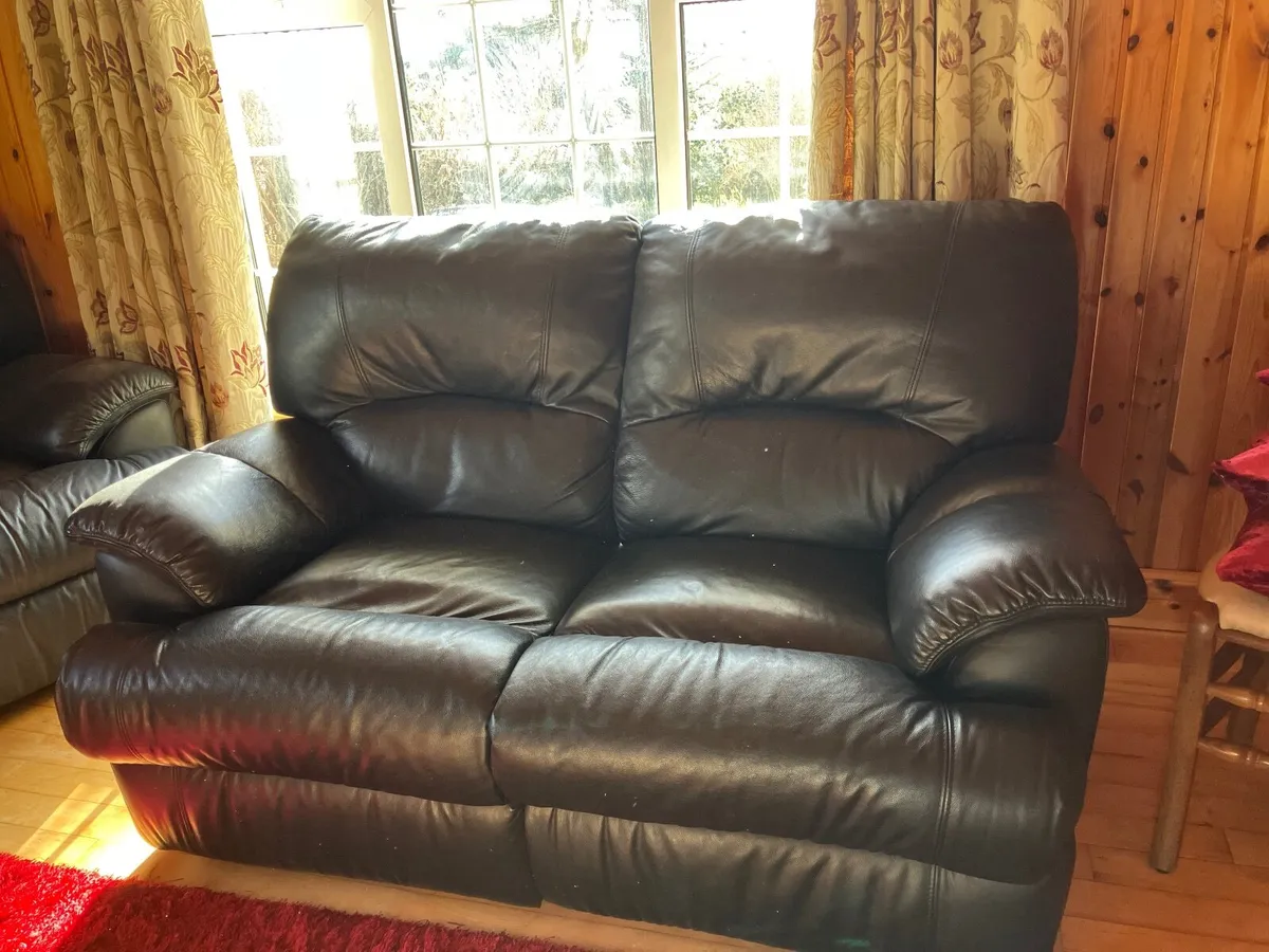 Black Leather Reclining Couch Set - Image 3