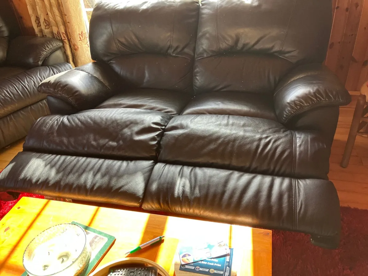 Black Leather Reclining Couch Set - Image 4