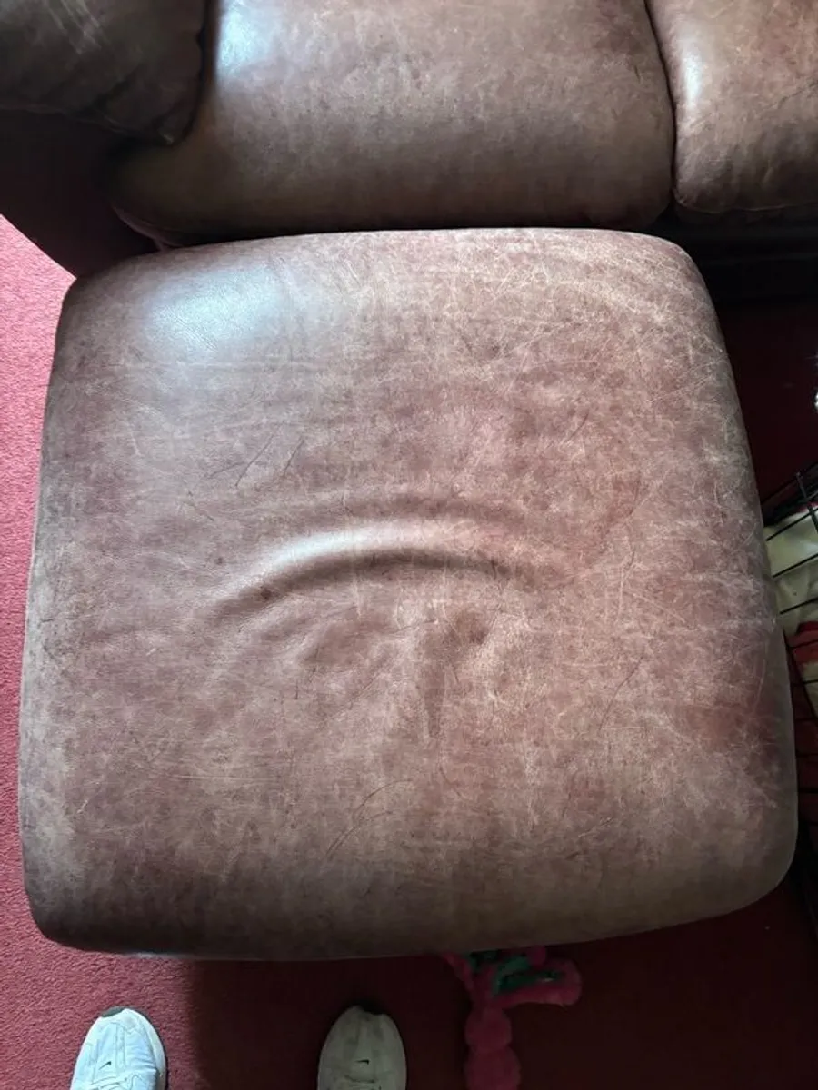 2 seater leather couch and poof - Image 2