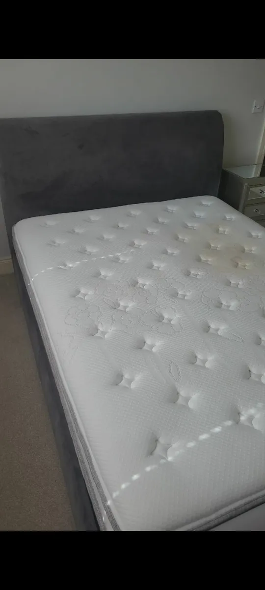 King Size Grey Velvet Bed Frame - Image 1