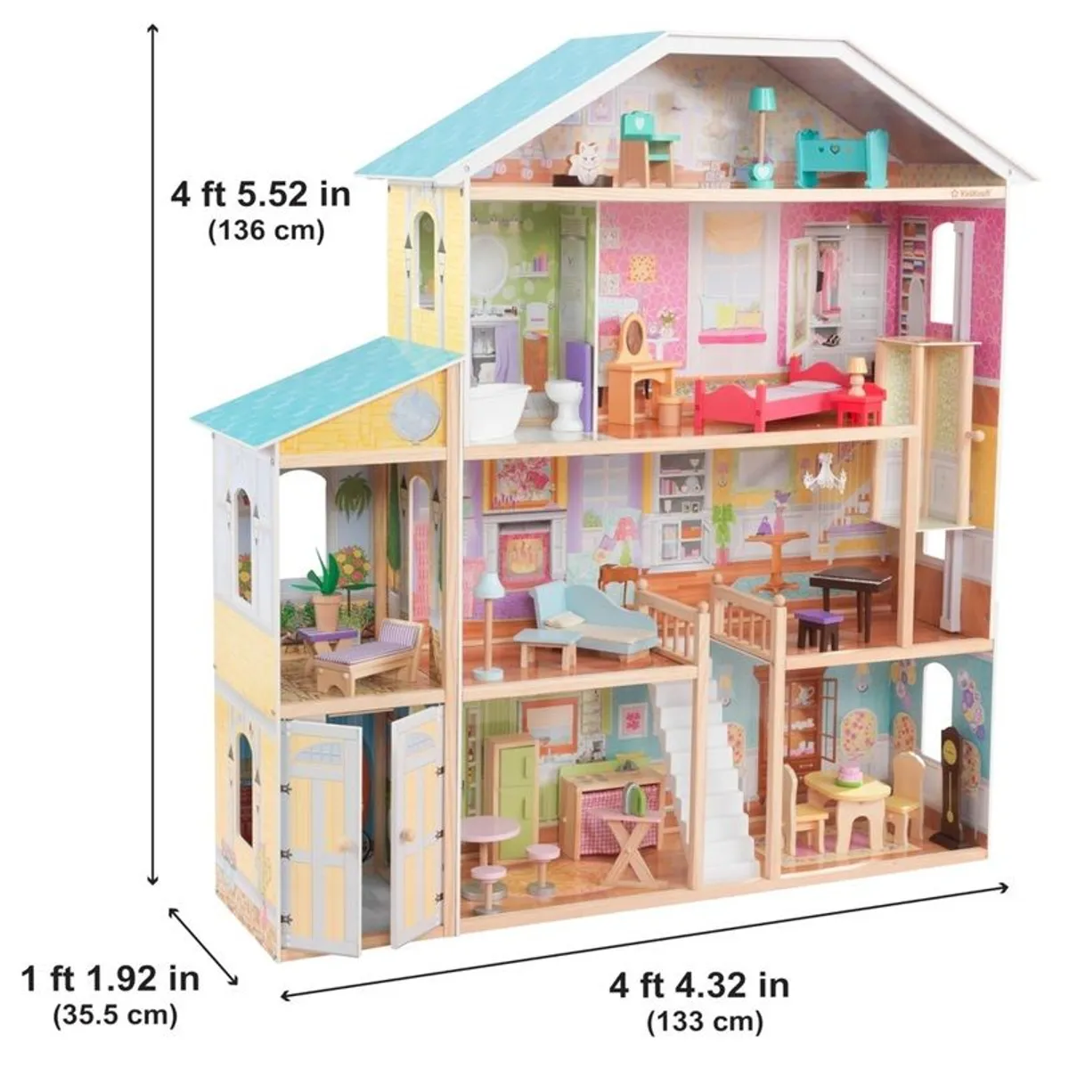 KidKraft Majestic Mansion Wooden Dolls House with Furniture and Accessories Included, 4 Storey Play Set with a Cat, Garage and Lift for 30 cm/12 Inch Kids' Toys - Image 4