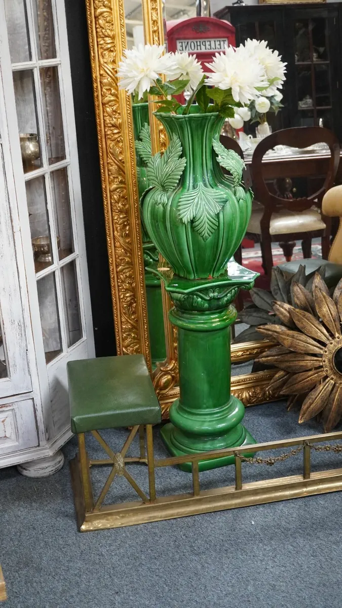Vintage Green Glazed Floor Vase / Planter on Pedes - Image 1