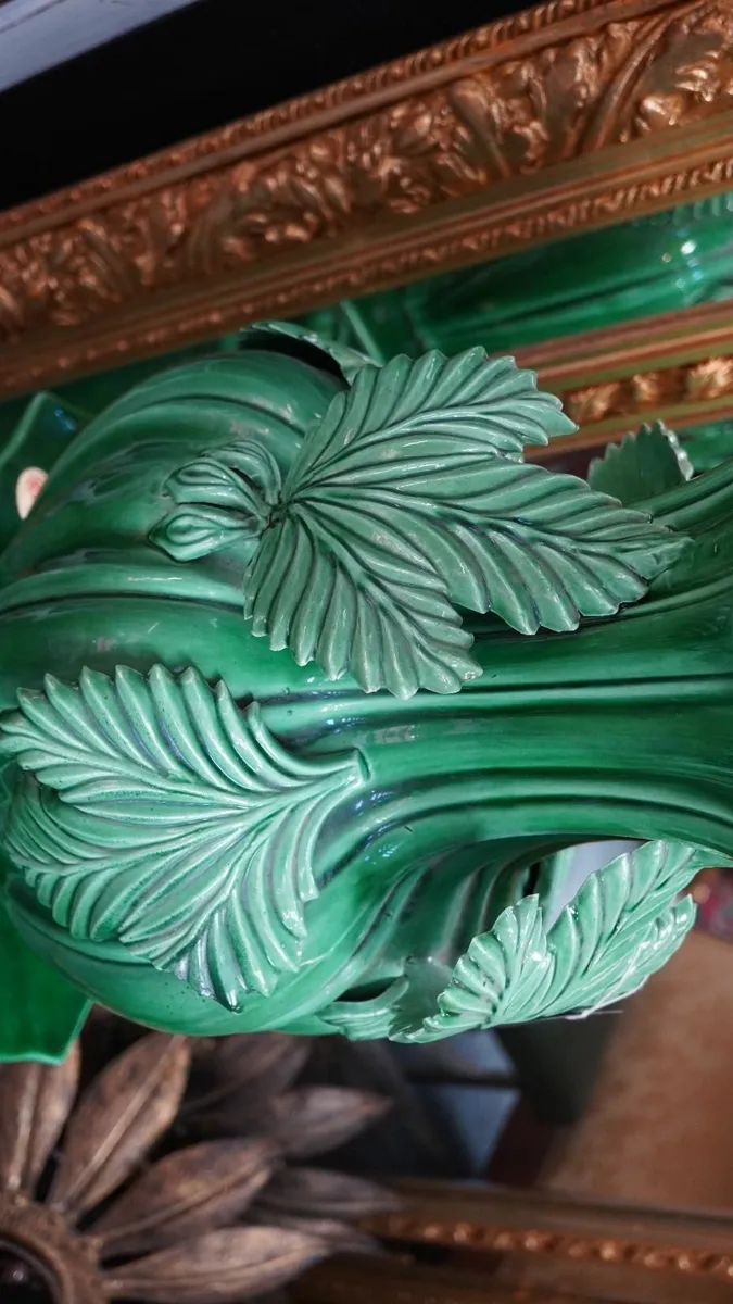 Vintage Green Glazed Floor Vase / Planter on Pedes - Image 3