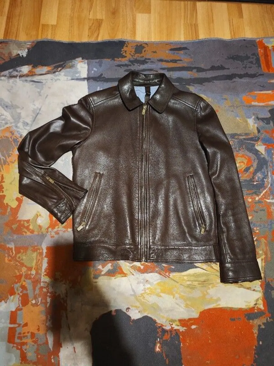 Massimo Dutti brown calfskin leather jacket - Image 1
