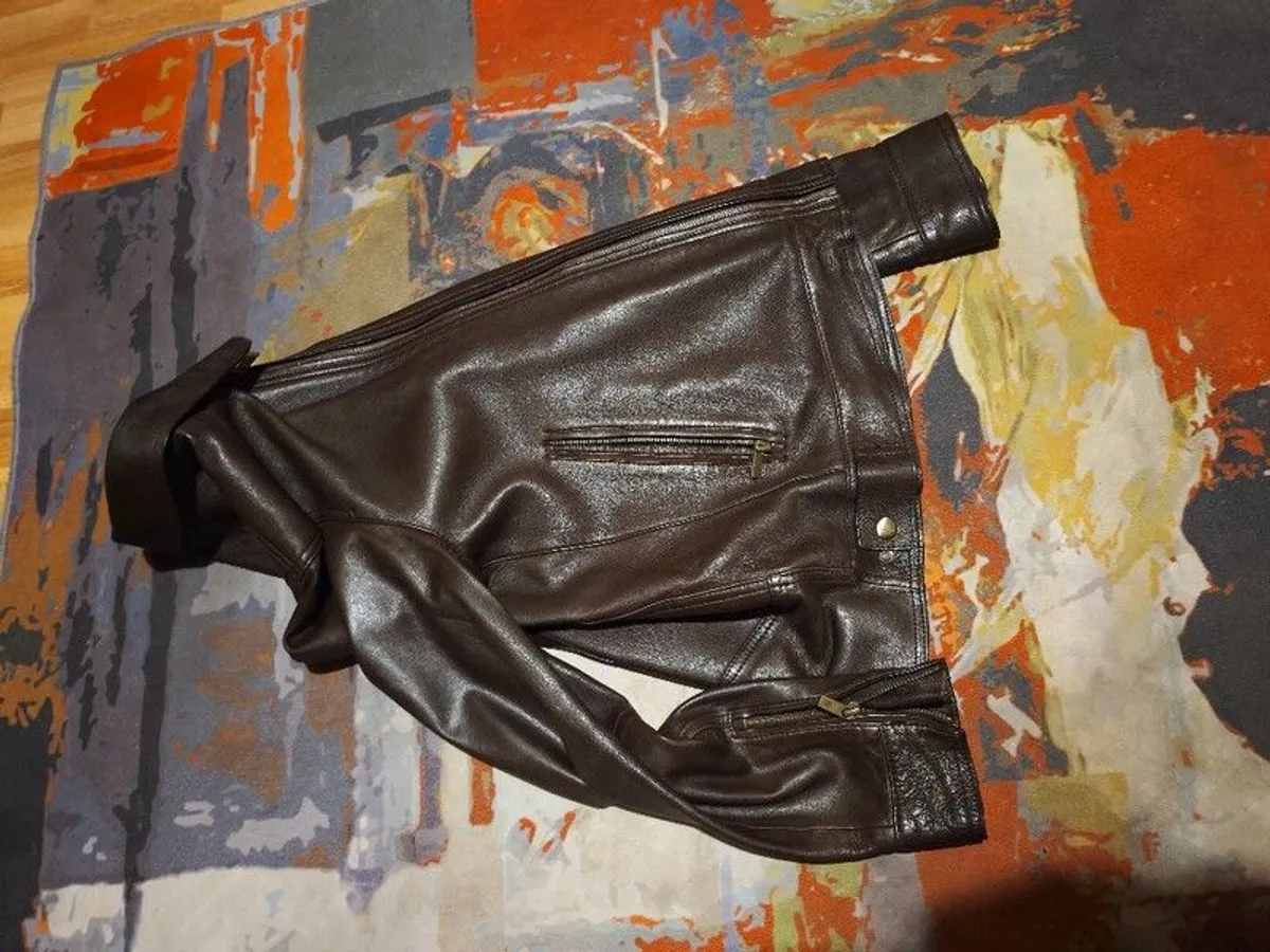 Massimo Dutti brown calfskin leather jacket - Image 3