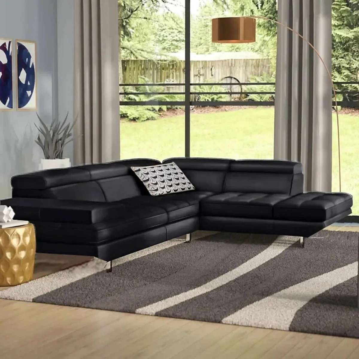 Black Leather Corner Chaise Sofa 262cm - Image 1