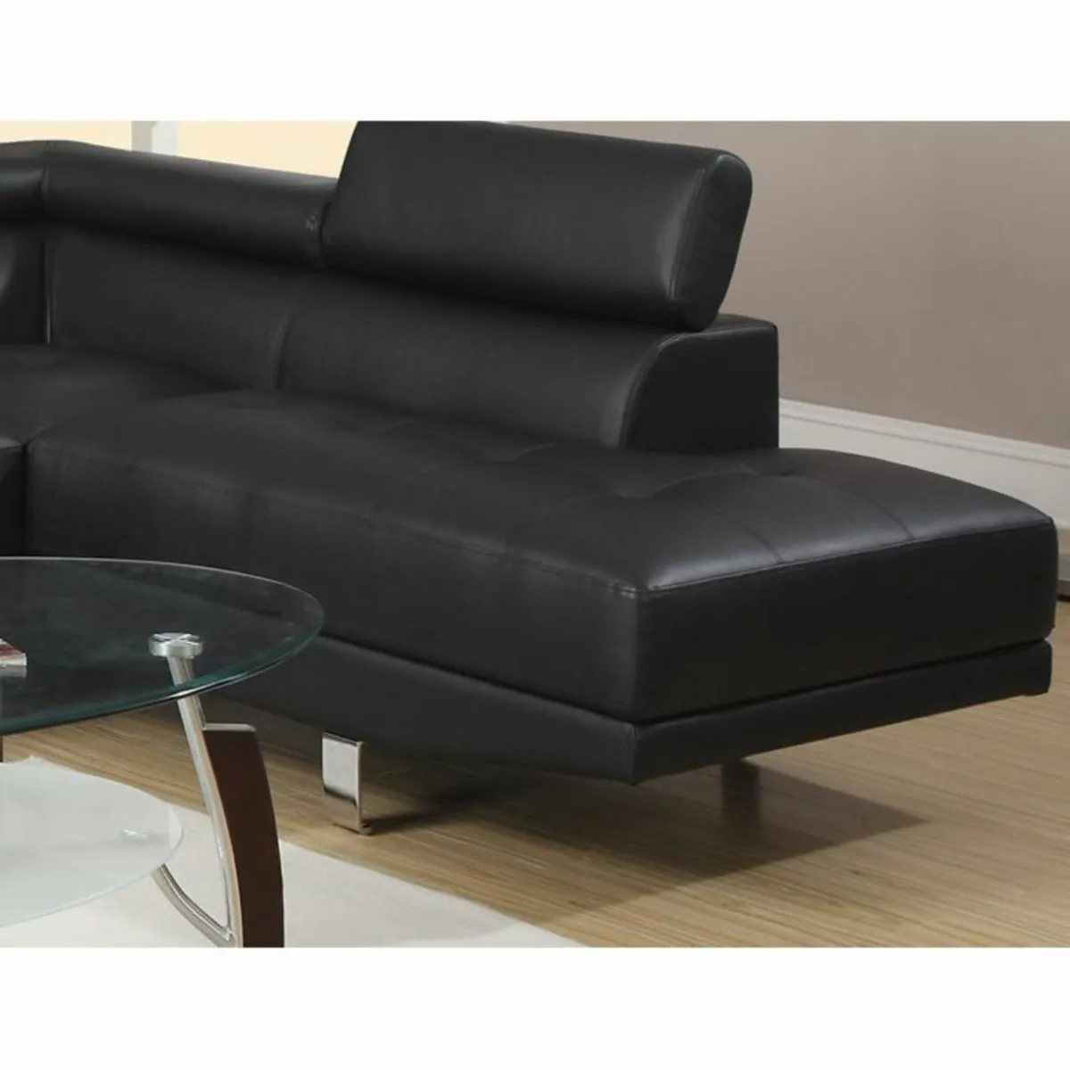 Black Leather Corner Chaise Sofa 262cm - Image 2