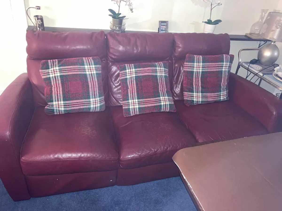 Red Leather 3 Seater Couch