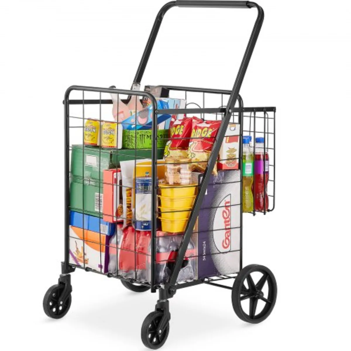 Folding Shopping Cart, Jumbo Grocery Cart with Dou