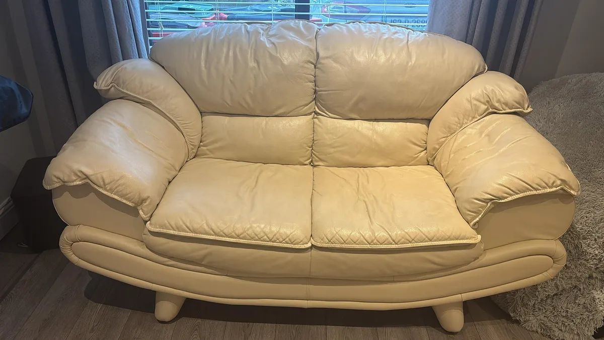 Italian Leather Sofa Cream 3 Piece - Image 3