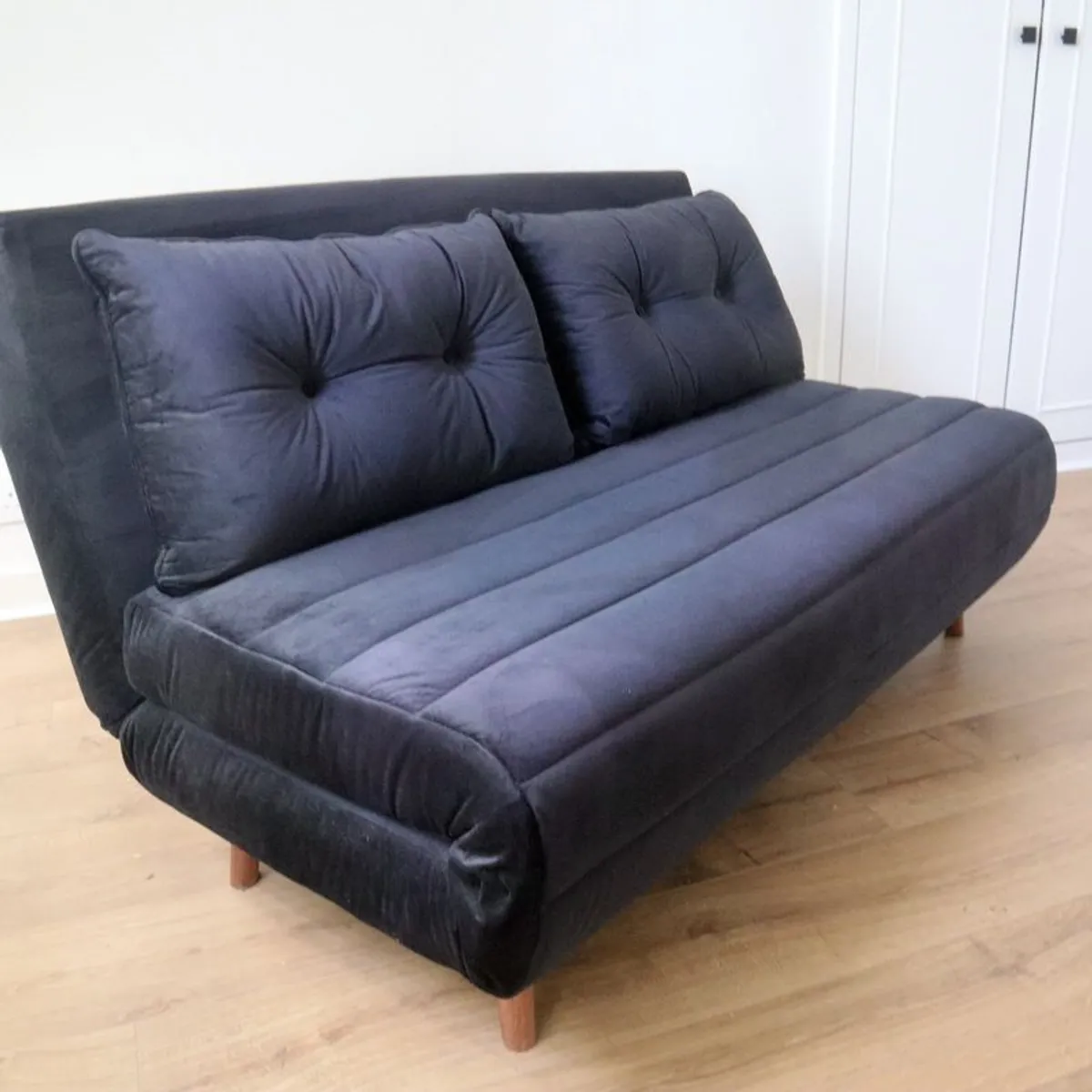 Double Sofa Bed | Black Velvet - Image 2