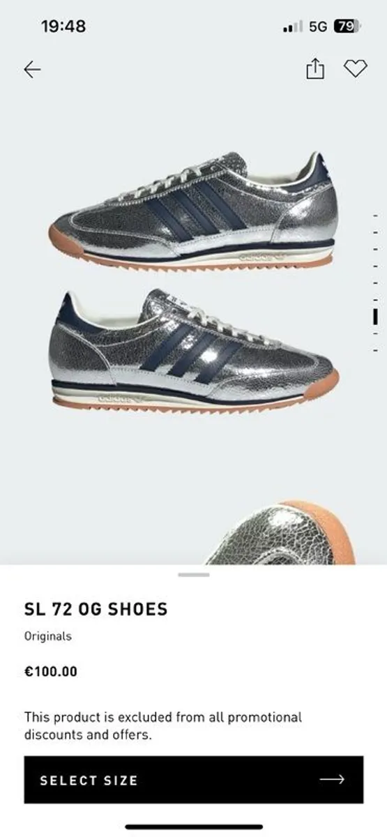 Brand New Addidas SL 72 OG Trainers - Silver Size 6 - Image 2