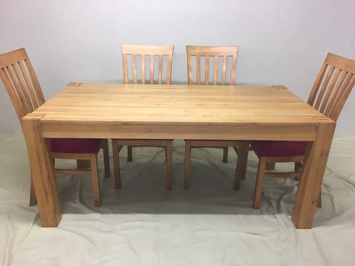 Solid Oak Kitchen Table & Chairs - Image 2