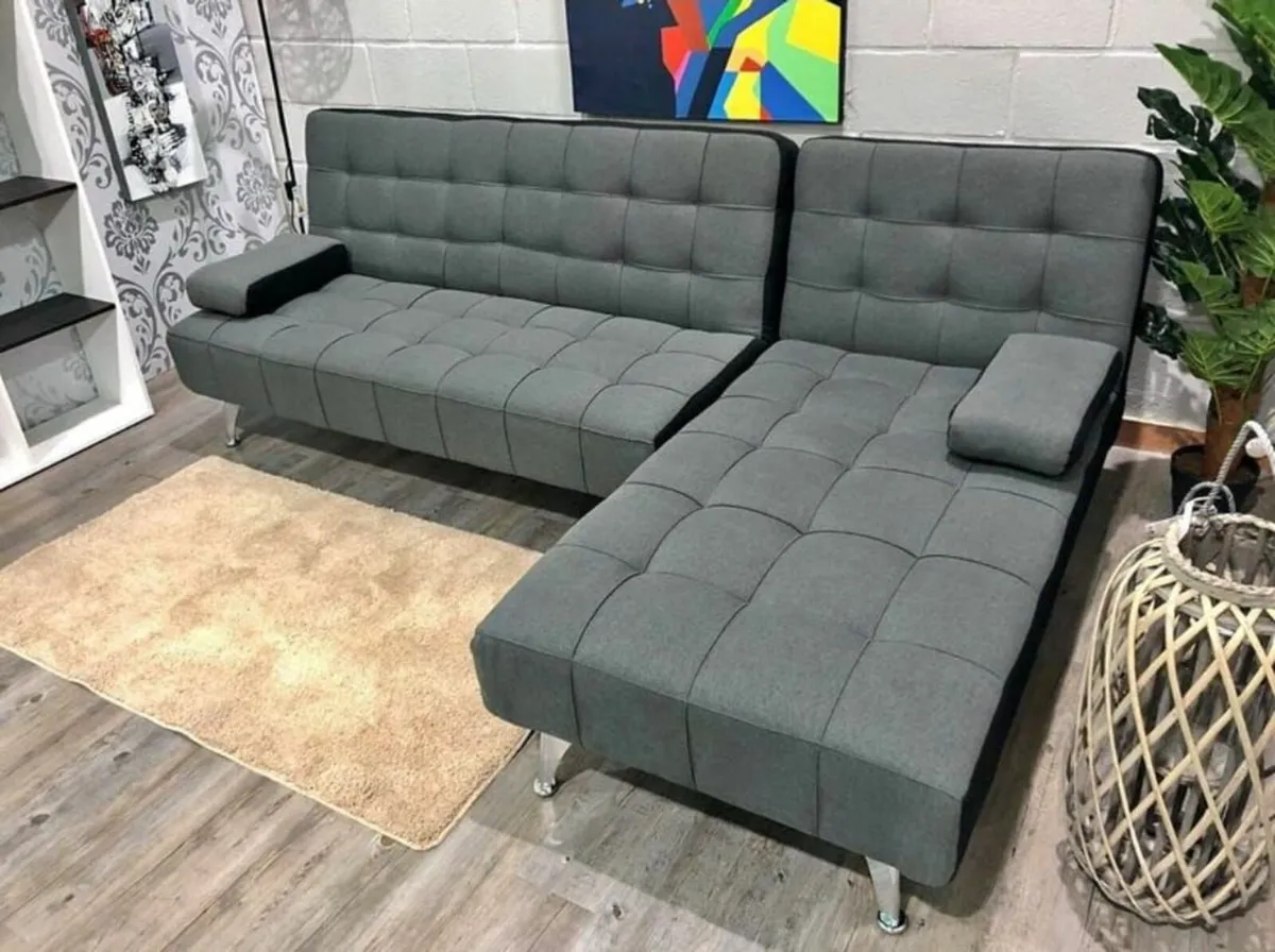 Dark Grey Corner Sofa Bed with Chaise Longue - Image 1