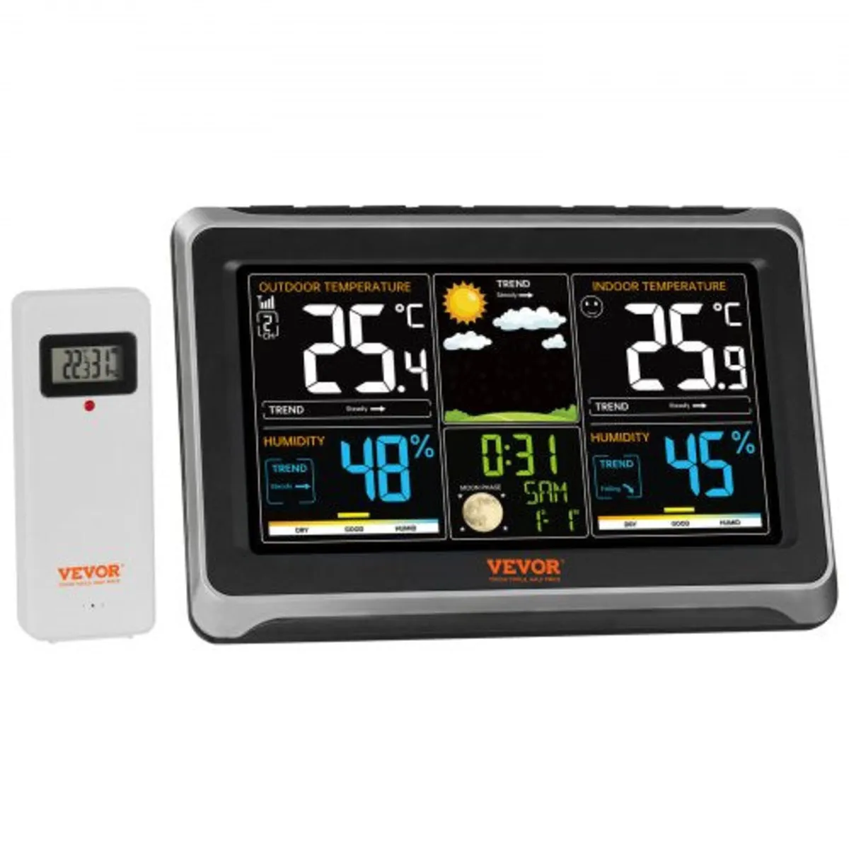 7-in-1 Weather Station Indoor Outdoor, 7.5 in Larg
