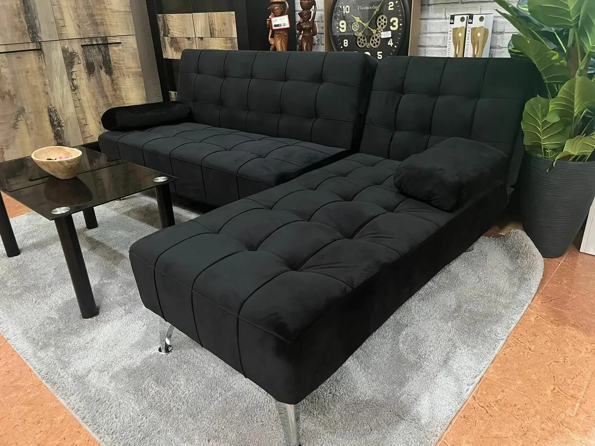 Black L-Shaped Convertible Sofa Bed ,198cm - Image 2