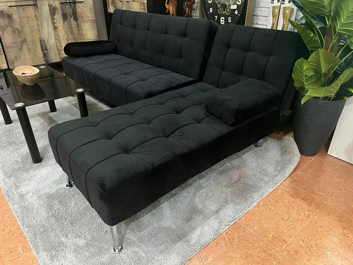 Black L-Shaped Convertible Sofa Bed ,198cm - Image 3