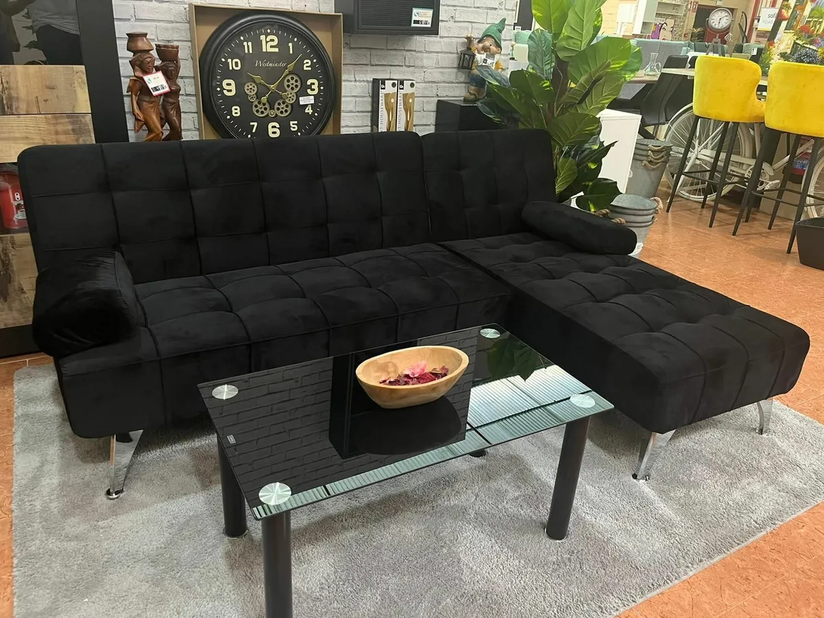Black L-Shaped Convertible Sofa Bed ,198cm - Image 1