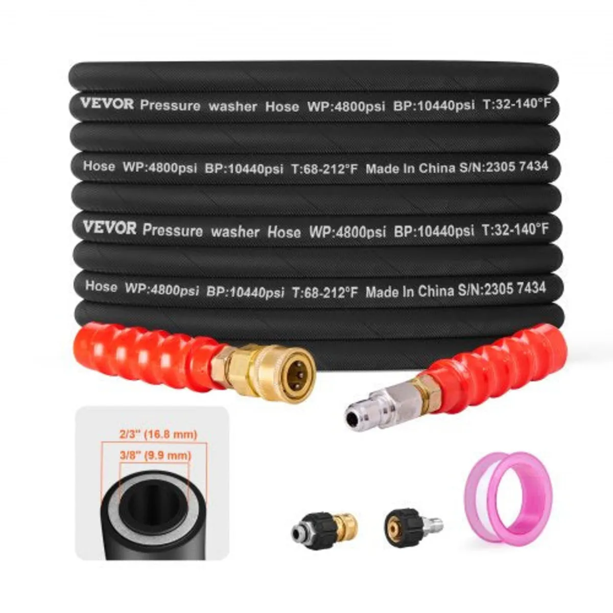 100FT 4800 PSI High Pressure Power Washer Hose 3/8