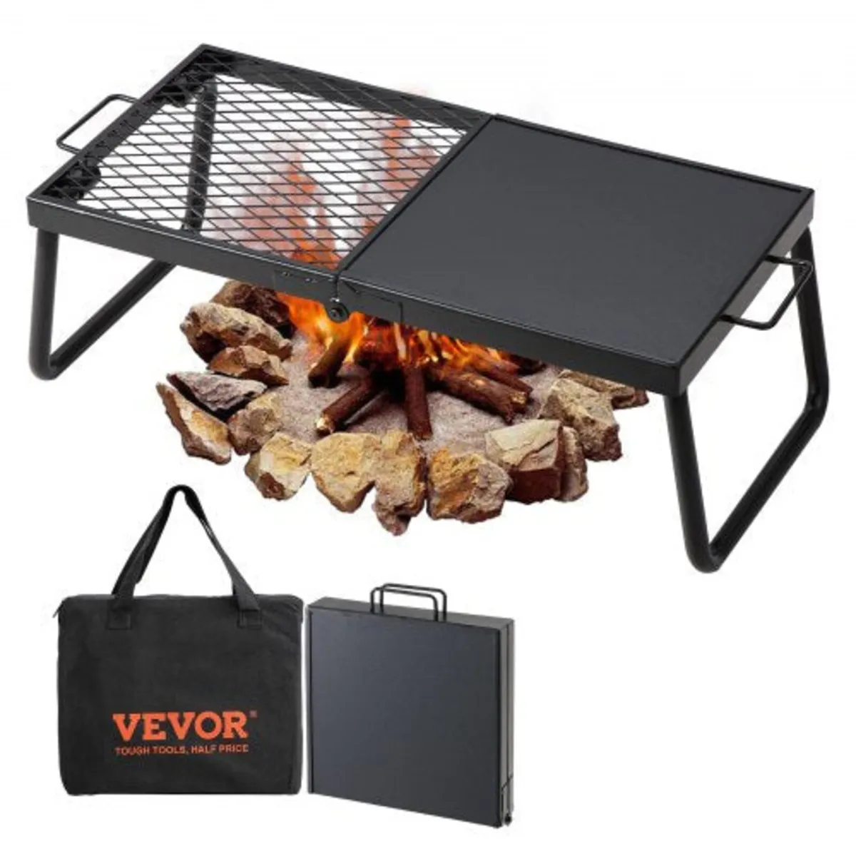 Folding Campfire Grill, Heavy Duty Steel Mesh Grat