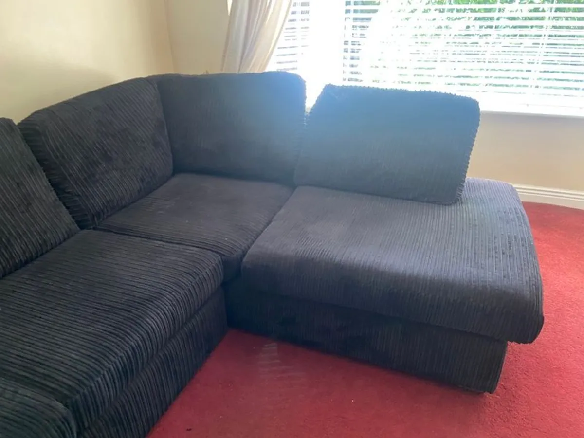 Very Good Condition.Large Black Suede/Velevet couch with left chaise - Image 3