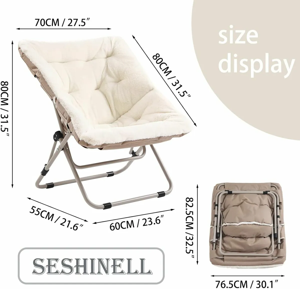 Comfy Living Room Chair Foldable Fur Chair Beige - Image 4