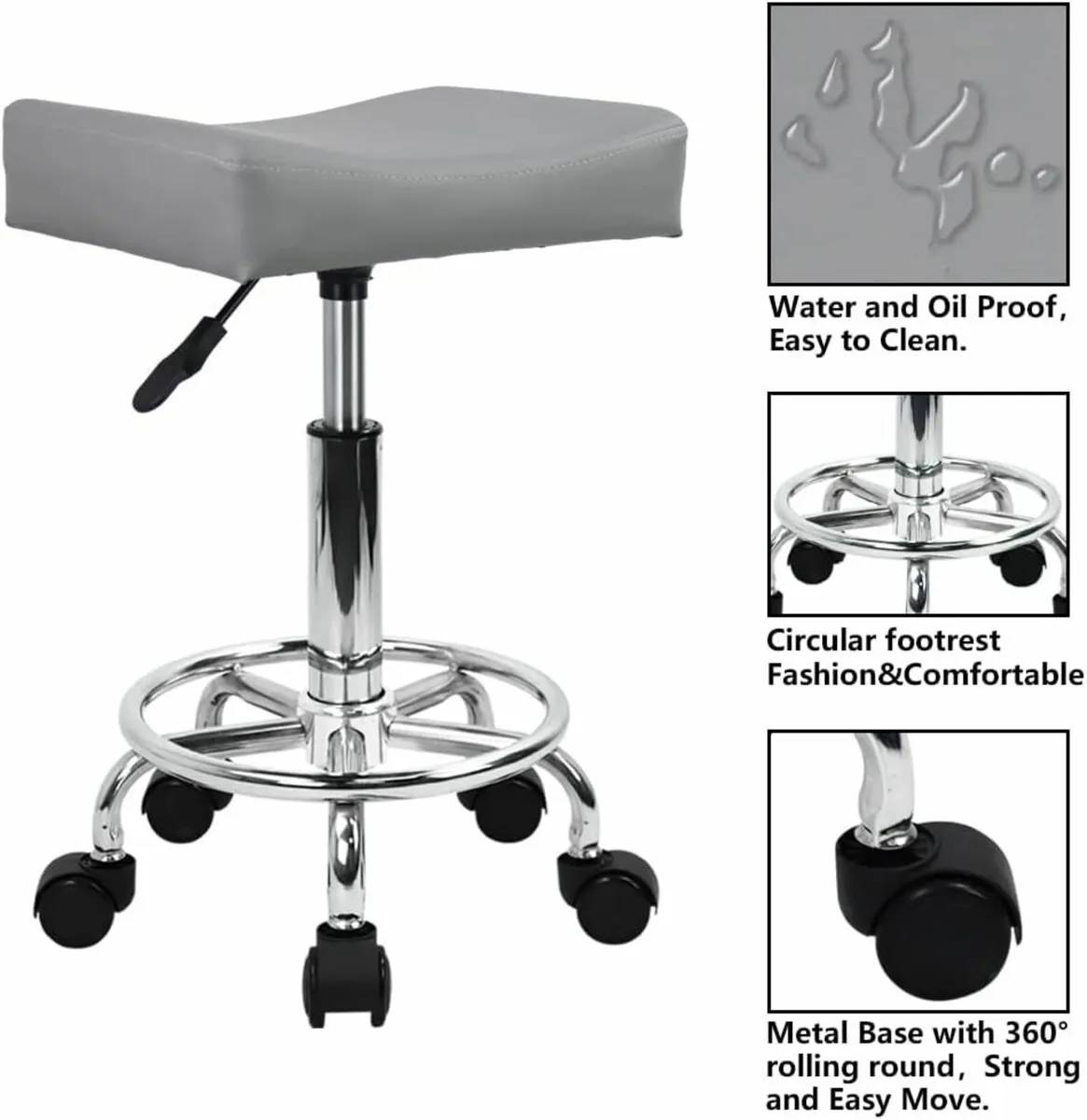 Square Rolling Stool Grey 28D x 36.5W x 61.3H - Image 4