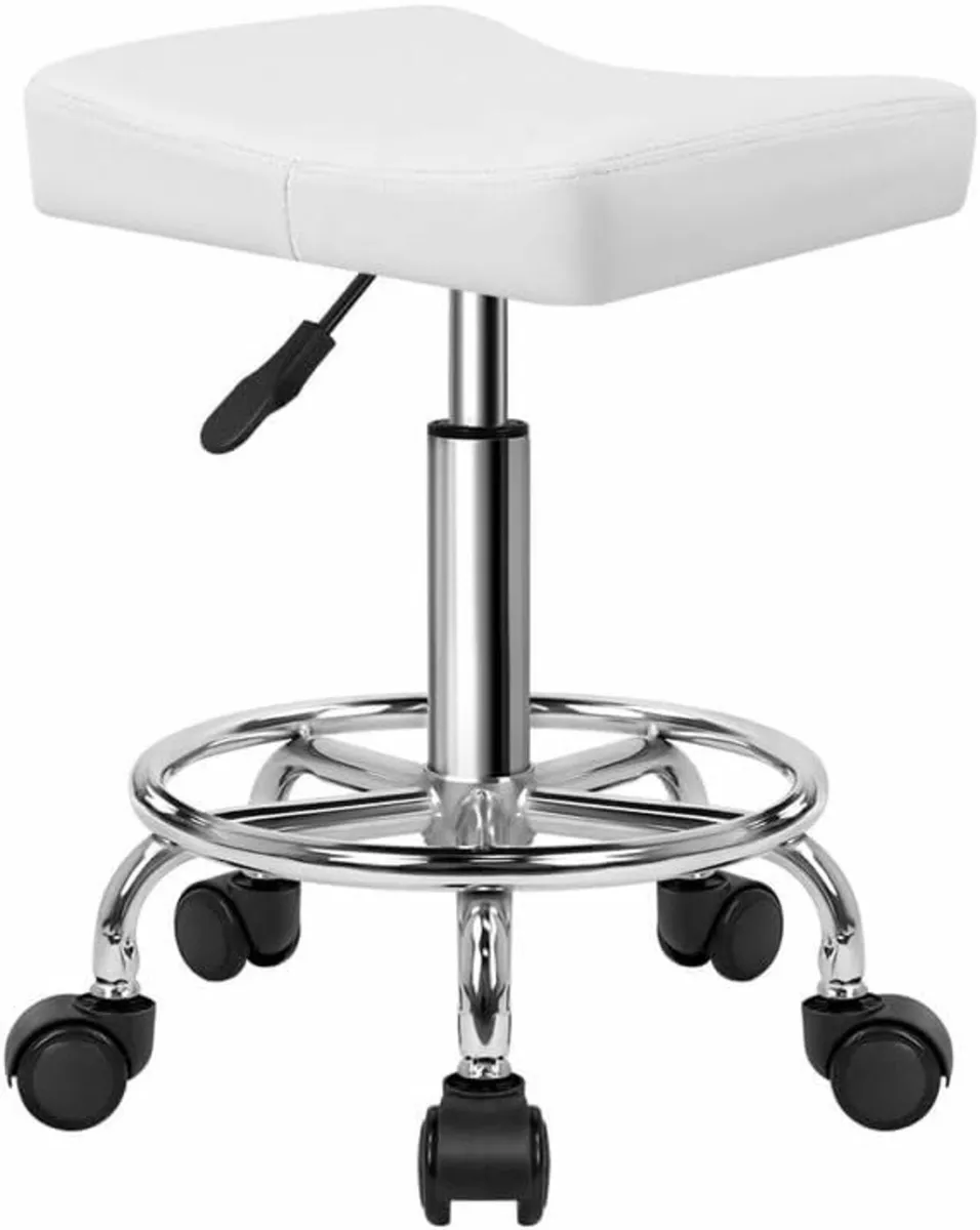 Square Rolling Stool White 28D x 36.5W x 61.3H - Image 1