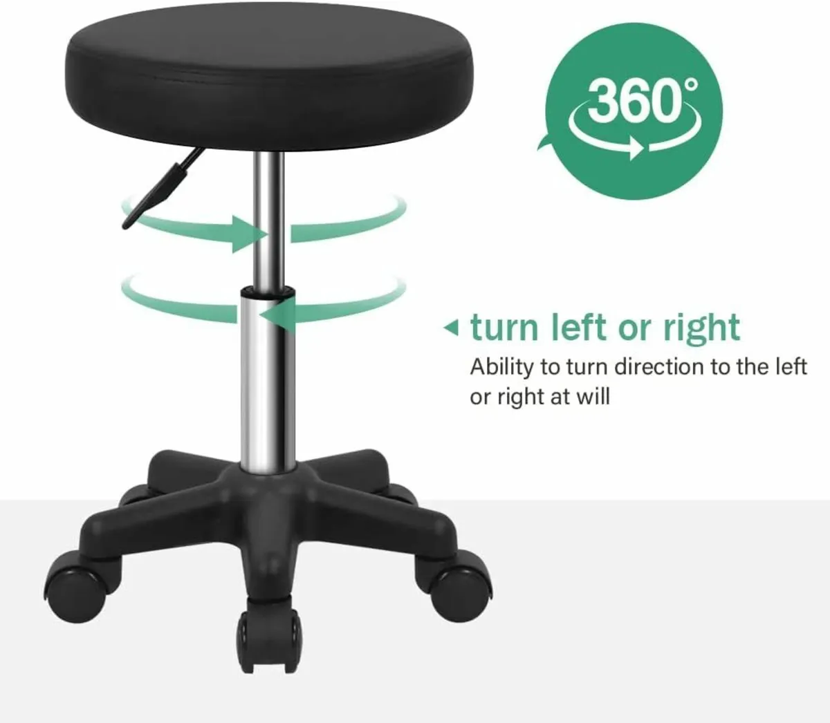 Round Rolling Stool Black 34D x 34W x 43.4H - Image 4