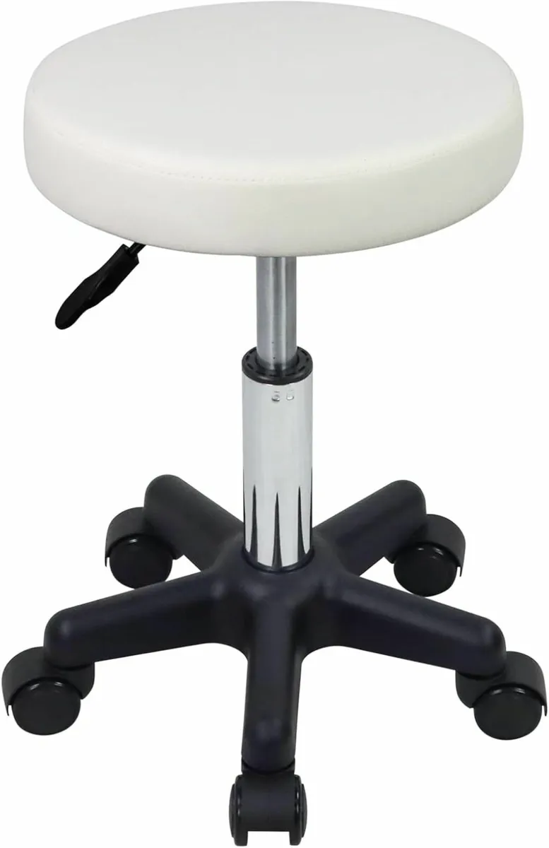 Round Rolling Stool White 34D x 34W x 43.4H - Image 1