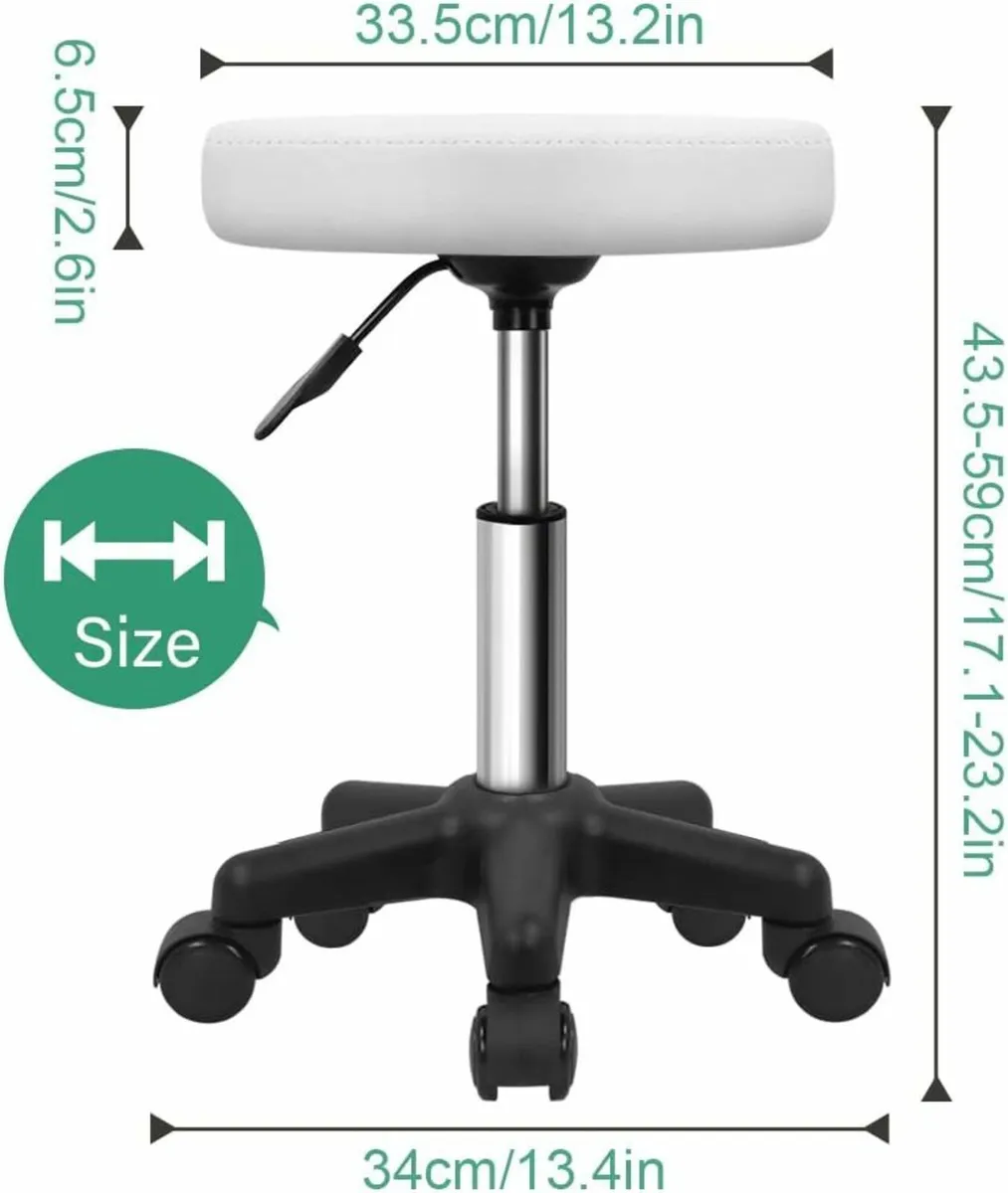 Round Rolling Stool White 34D x 34W x 43.4H - Image 2