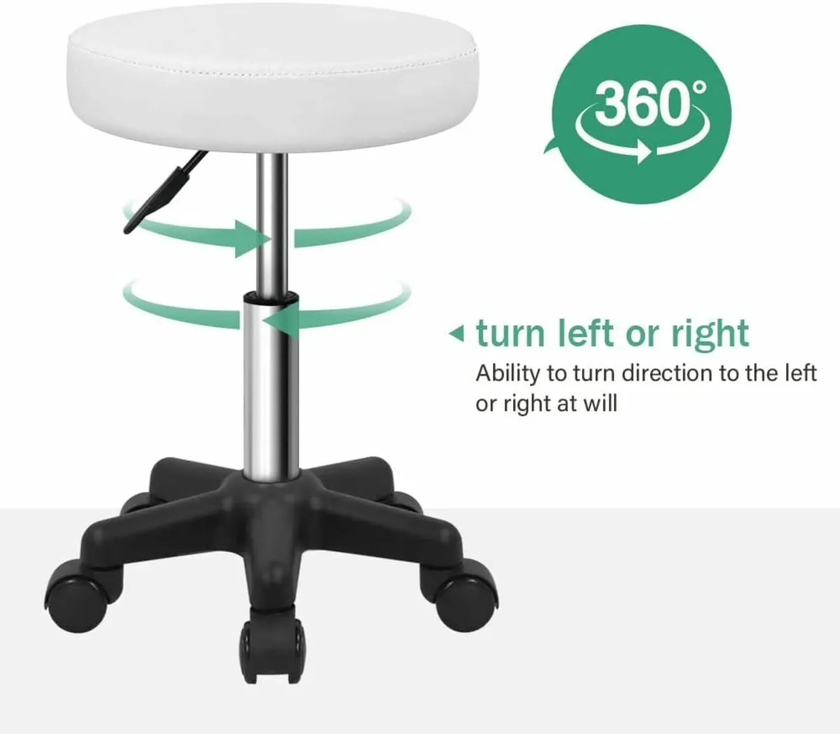 Round Rolling Stool White 34D x 34W x 43.4H - Image 3