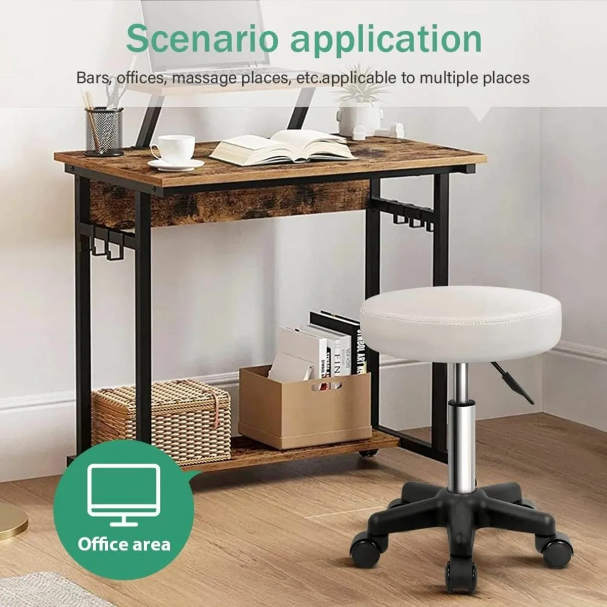 Round Rolling Stool White 34D x 34W x 43.4H - Image 4