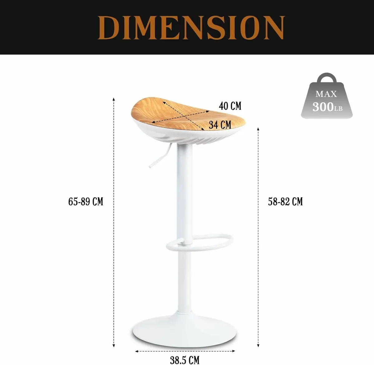 White Bar Stools Set of 2 PU Leather 34Dx40Wx8H - Image 2